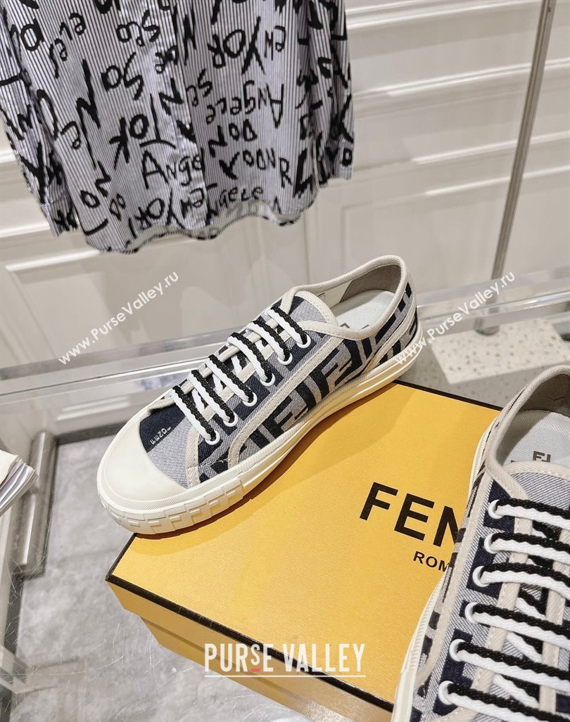 Fendi Domino Low-top Sneakers in FF Canvas Grey/Dark Blue 2024 0604 (MD-240604167)