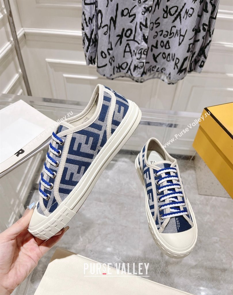 Fendi Domino Low-top Sneakers in FF Canvas Grey/Navy Blue 2024 0604 (MD-240604168)