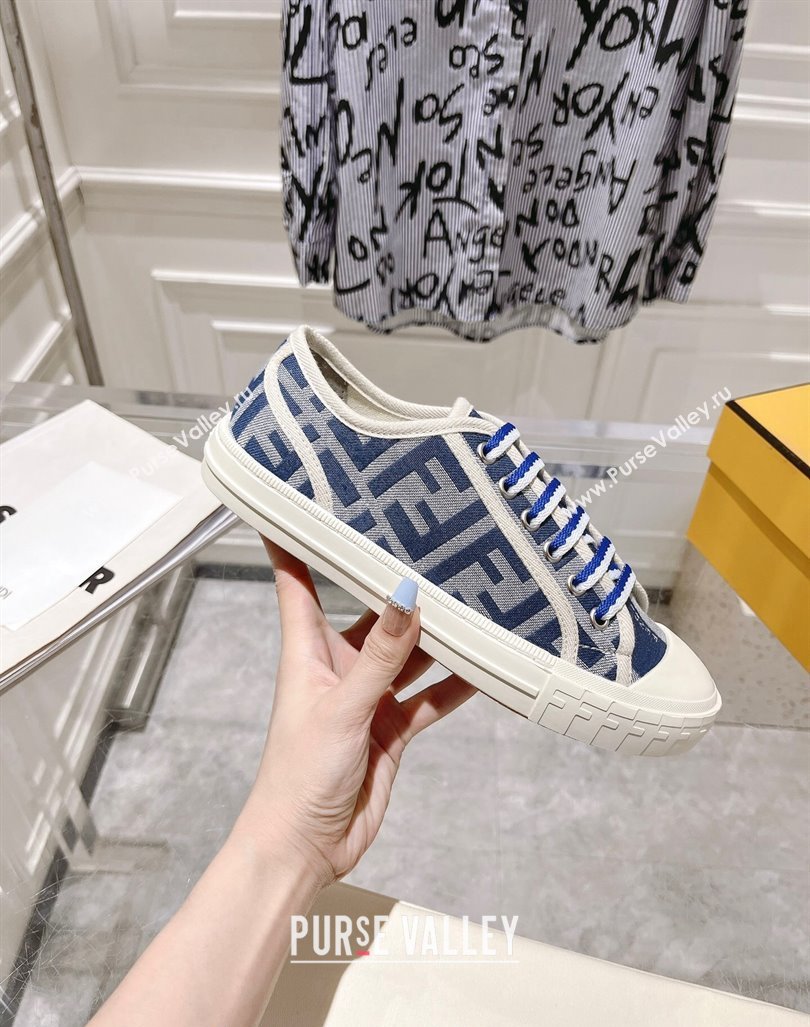 Fendi Domino Low-top Sneakers in FF Canvas Grey/Navy Blue 2024 0604 (MD-240604168)