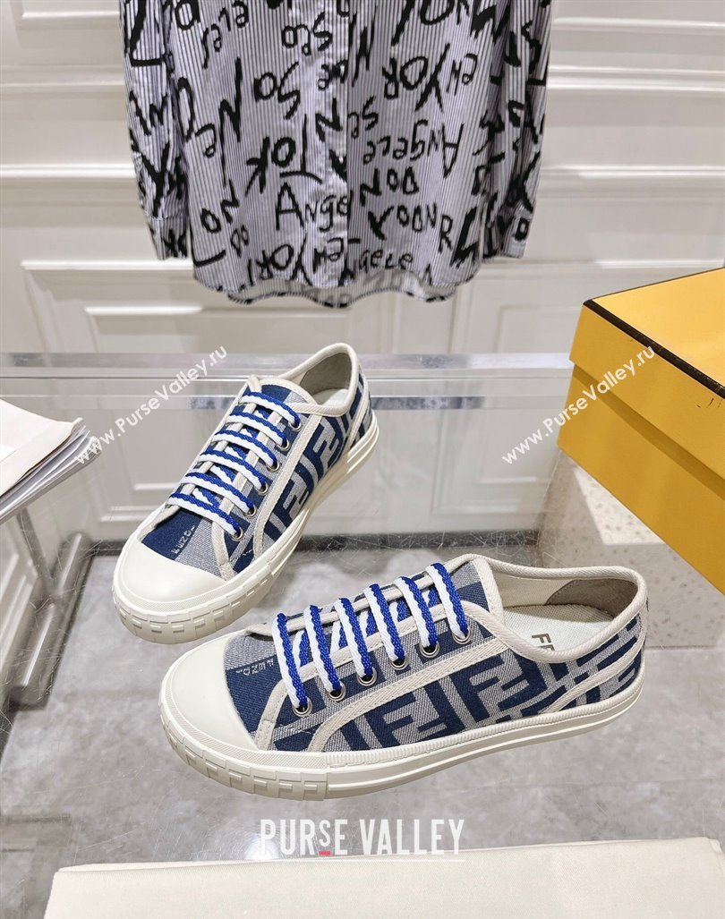 Fendi Domino Low-top Sneakers in FF Canvas Grey/Navy Blue 2024 0604 (MD-240604168)