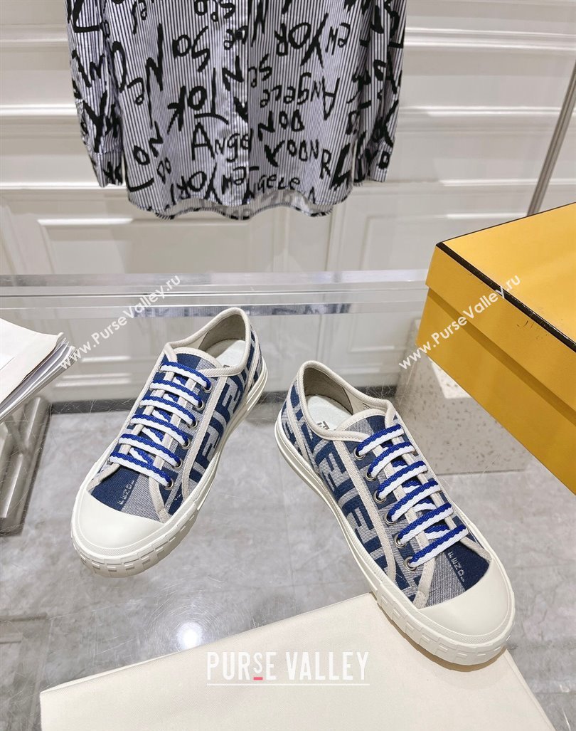 Fendi Domino Low-top Sneakers in FF Canvas Grey/Navy Blue 2024 0604 (MD-240604168)