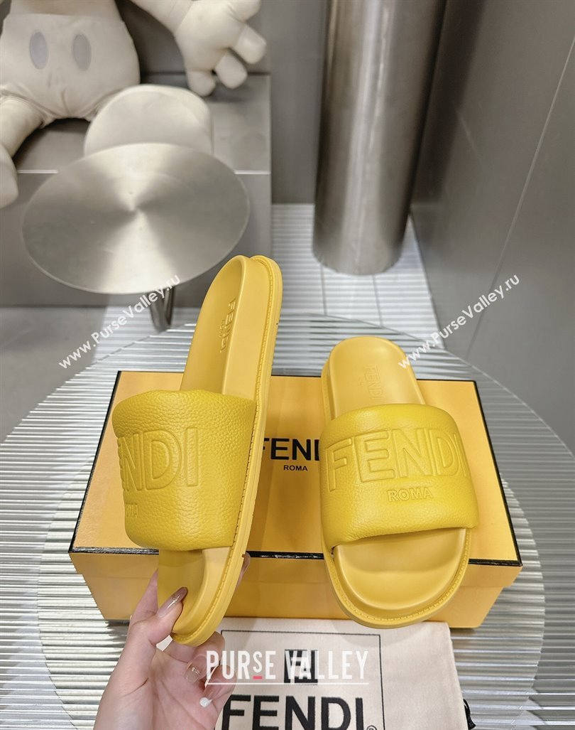 Fendi Roma Calfskin Flat Slide Sandals Yellow 2024 0604 (MD-240604155)