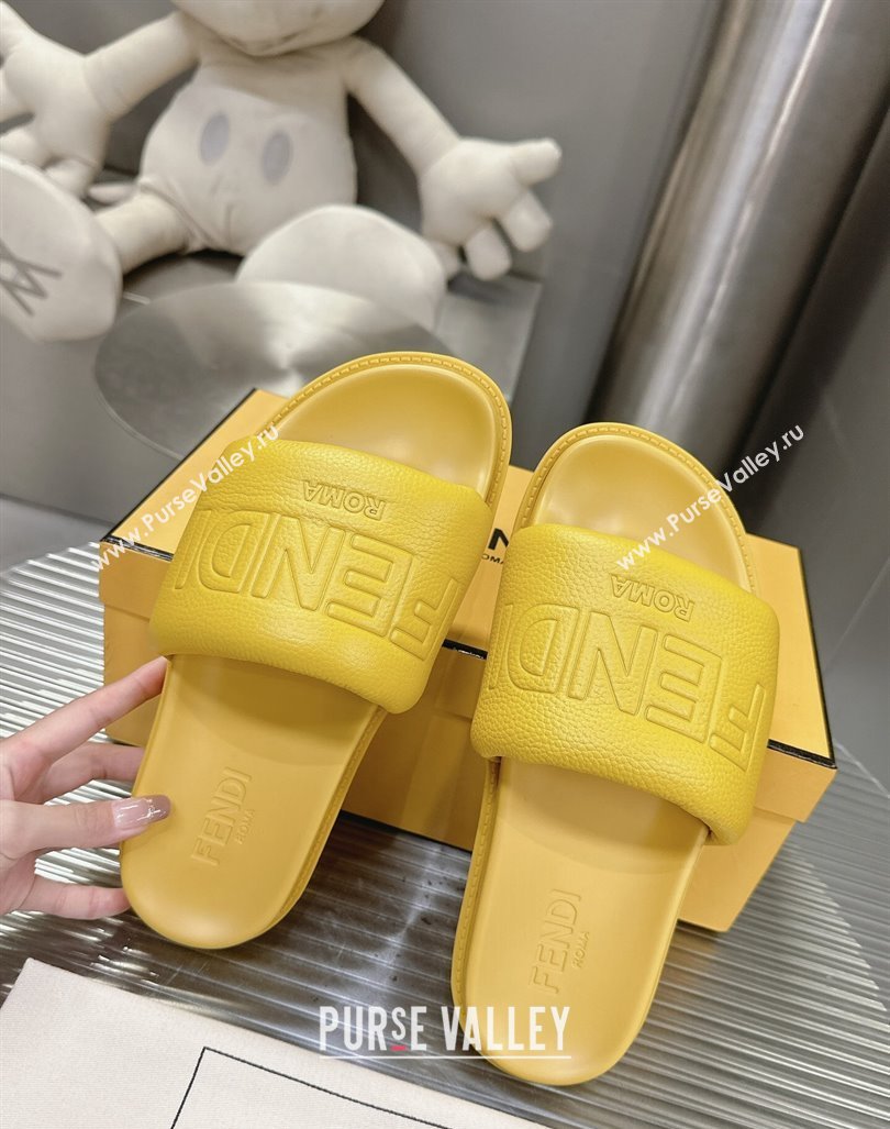 Fendi Roma Calfskin Flat Slide Sandals Yellow 2024 0604 (MD-240604155)