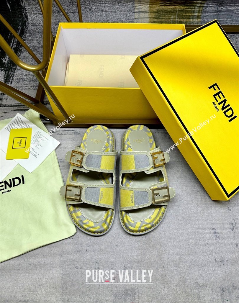 Fendi Feel Feel Flat Slide Sandals in Printed Canvas Grey/Yellow 2024 0604 (MD-240604171)