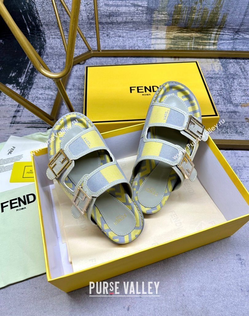 Fendi Feel Feel Flat Slide Sandals in Printed Canvas Grey/Yellow 2024 0604 (MD-240604171)