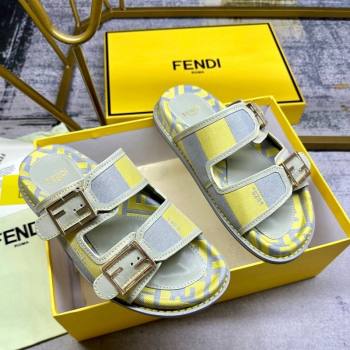 Fendi Feel Feel Flat Slide Sandals in Printed Canvas Grey/Yellow 2024 0604 (MD-240604171)