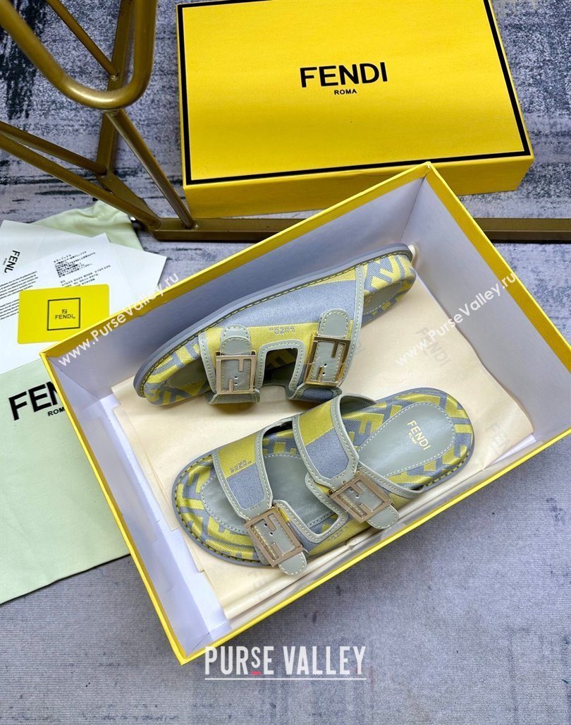 Fendi Feel Feel Flat Slide Sandals in Printed Canvas Grey/Yellow 2024 0604 (MD-240604171)