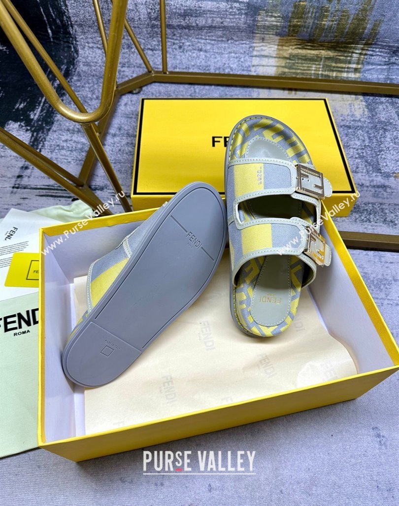 Fendi Feel Feel Flat Slide Sandals in Printed Canvas Grey/Yellow 2024 0604 (MD-240604171)