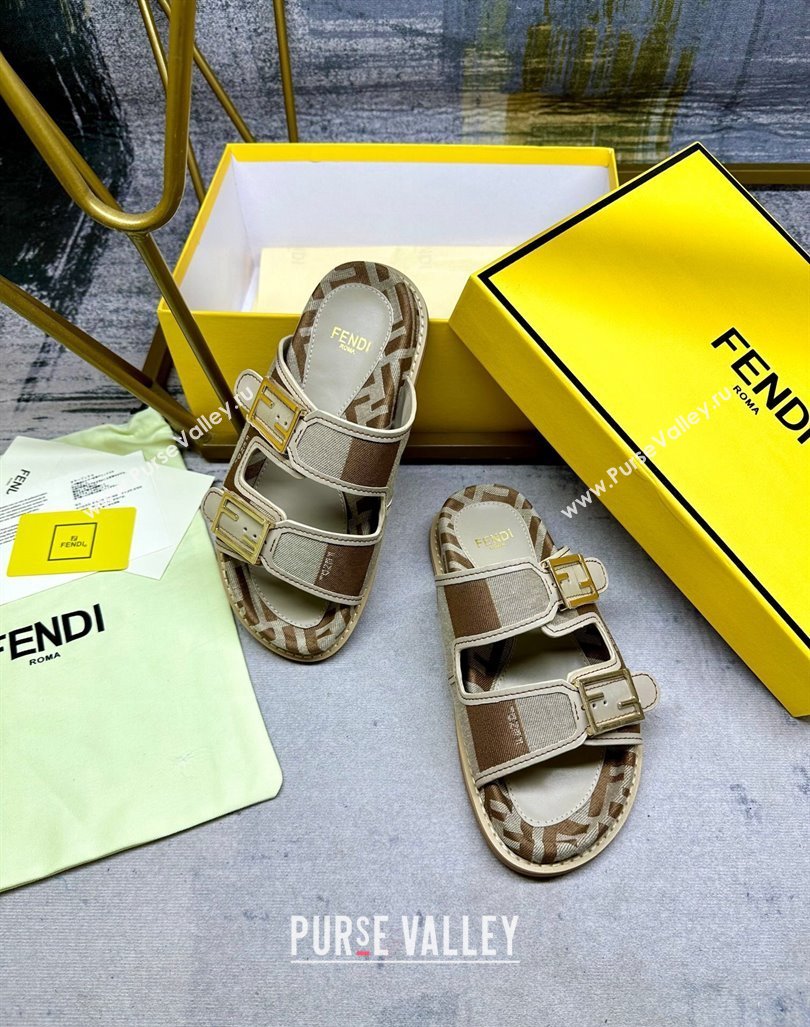 Fendi Feel Feel Flat Slide Sandals in Printed Canvas Grey/Brown 2024 0604 (MD-240604172)