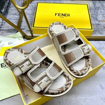 Fendi Feel Feel Flat Slide Sandals in Printed Canvas Grey/Brown 2024 0604 (MD-240604172)