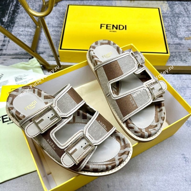 Fendi Feel Feel Flat Slide Sandals in Printed Canvas Grey/Brown 2024 0604 (MD-240604172)