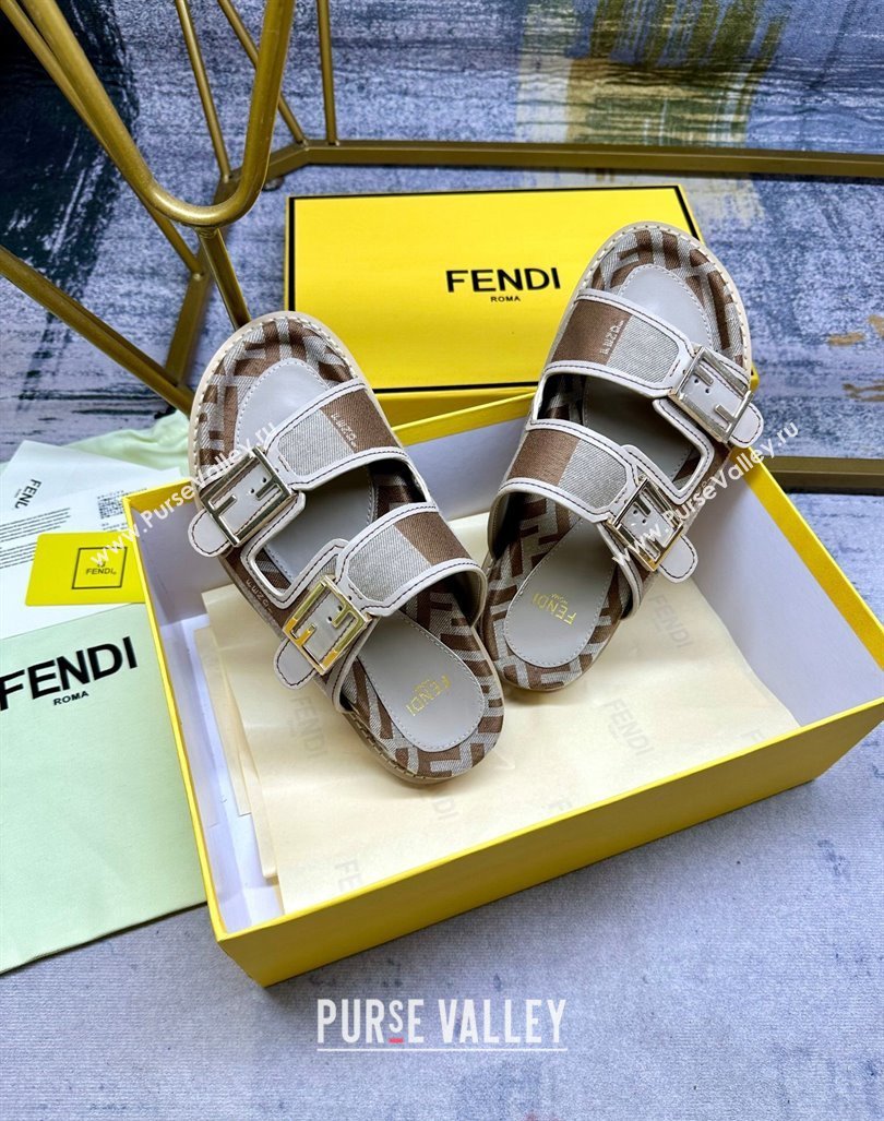 Fendi Feel Feel Flat Slide Sandals in Printed Canvas Grey/Brown 2024 0604 (MD-240604172)