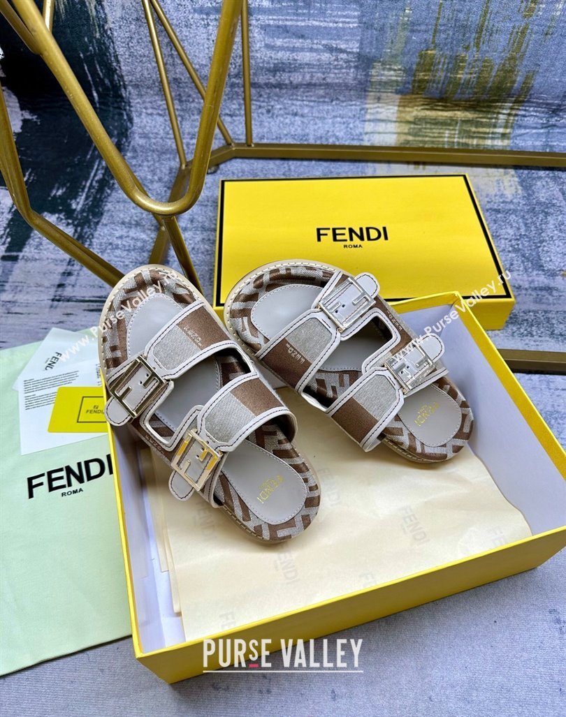 Fendi Feel Feel Flat Slide Sandals in Printed Canvas Grey/Brown 2024 0604 (MD-240604172)