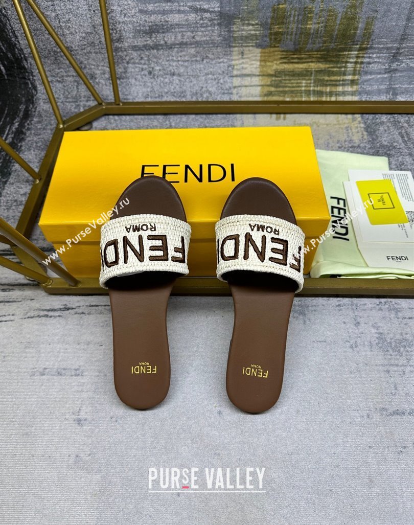 Fendi Signature Flat Slide Sandals in PP Straw Beige 2024 0604 (MD-240604176)