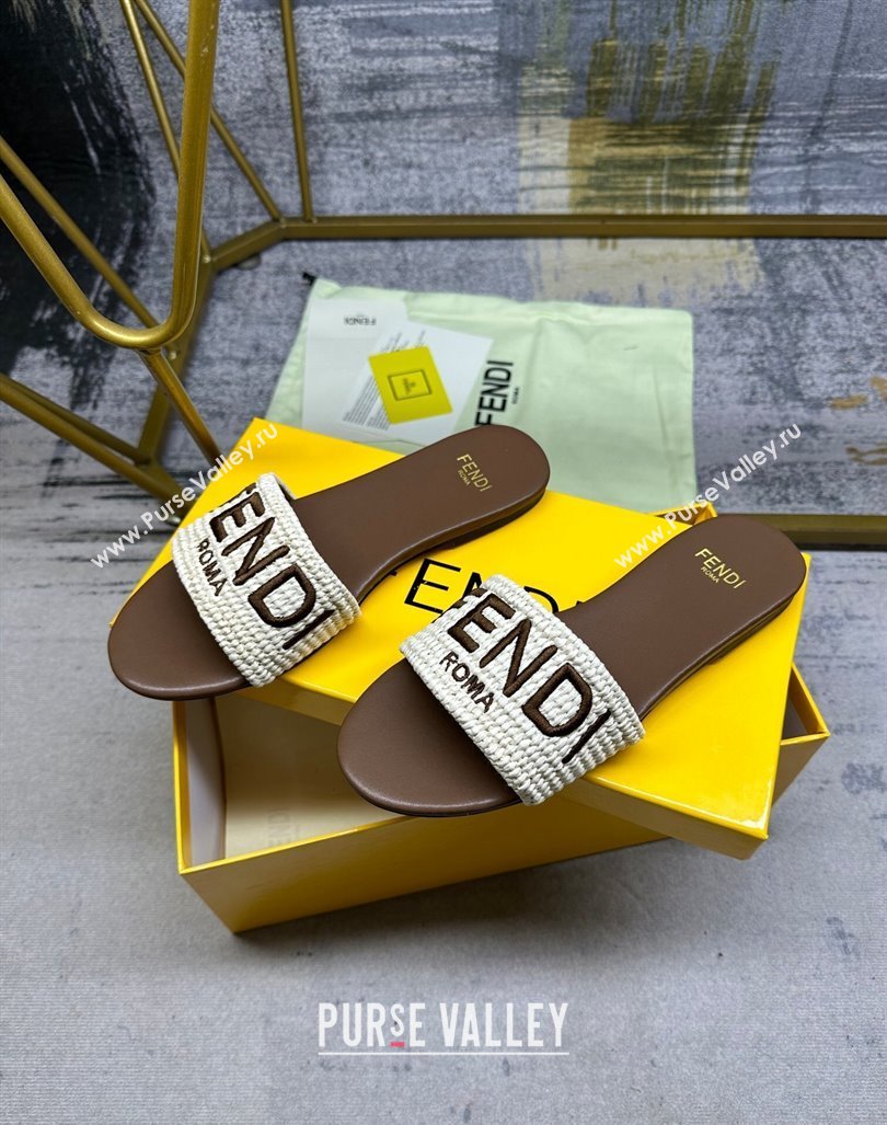 Fendi Signature Flat Slide Sandals in PP Straw Beige 2024 0604 (MD-240604176)