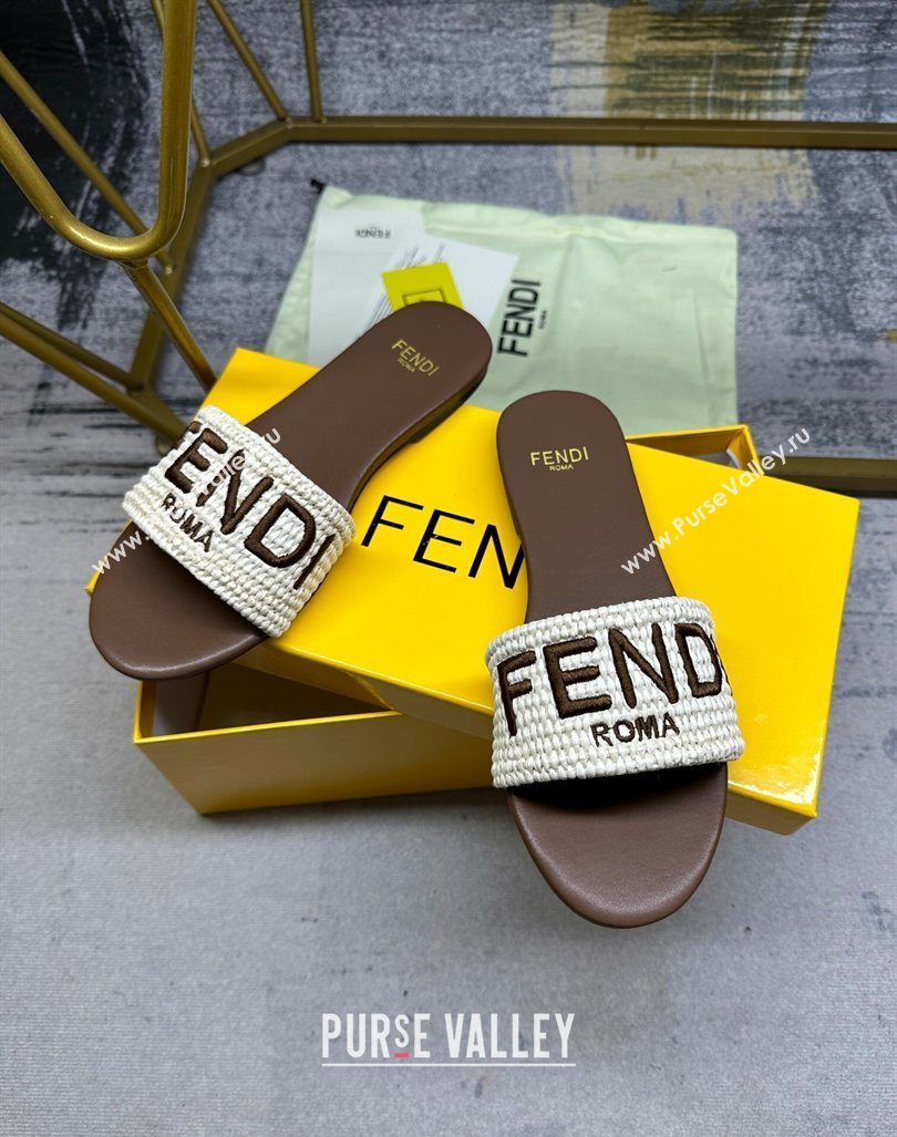 Fendi Signature Flat Slide Sandals in PP Straw Beige 2024 0604 (MD-240604176)