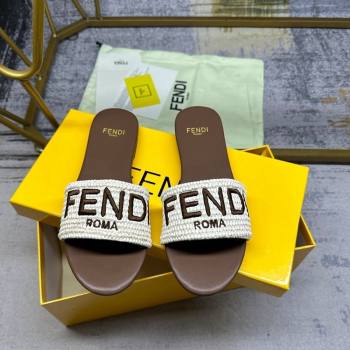 Fendi Signature Flat Slide Sandals in PP Straw Beige 2024 0604 (MD-240604176)