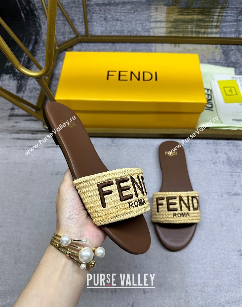 Fendi Signature Flat Slide Sandals in PP Straw Yellow 2024 0604 (MD-240604177)