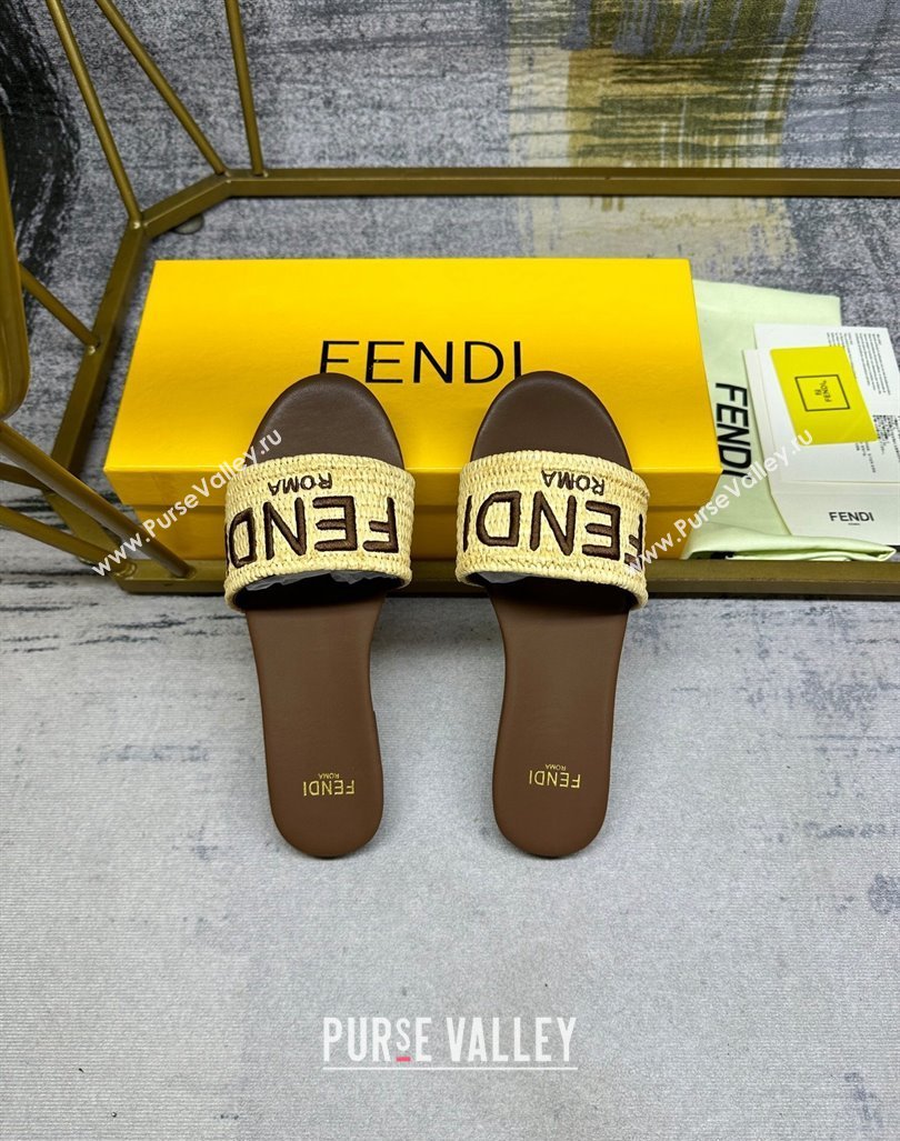 Fendi Signature Flat Slide Sandals in PP Straw Yellow 2024 0604 (MD-240604177)