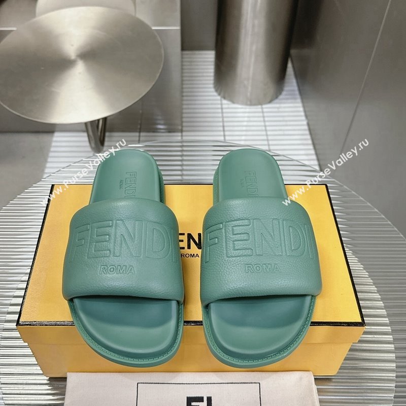 Fendi Roma Calfskin Flat Slide Sandals Light Green 2024 0604 (MD-240604156)