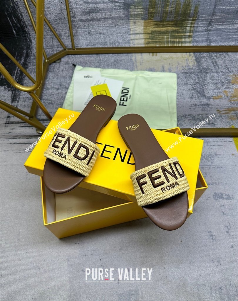 Fendi Signature Flat Slide Sandals in PP Straw Yellow 2024 0604 (MD-240604177)
