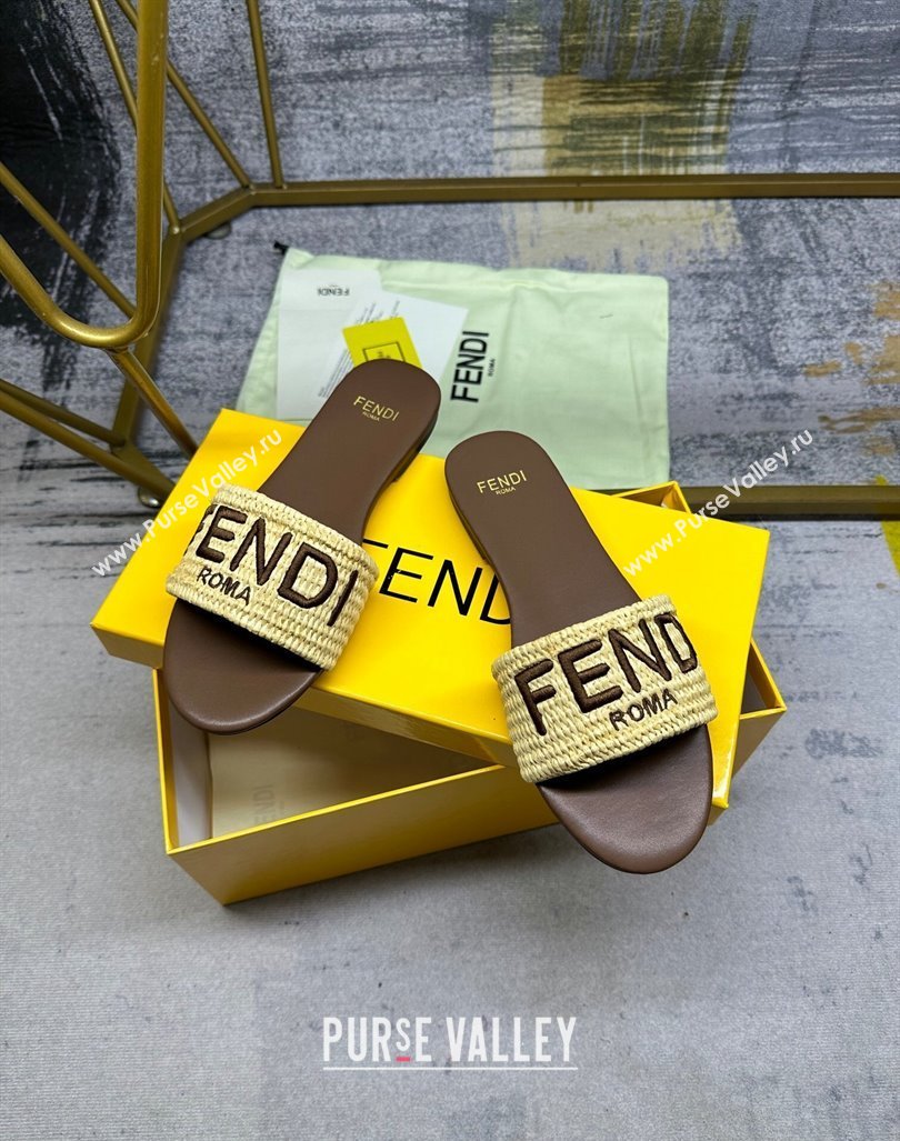 Fendi Signature Flat Slide Sandals in PP Straw Yellow 2024 0604 (MD-240604177)