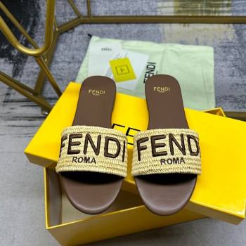 Fendi Signature Flat Slide Sandals in PP Straw Yellow 2024 0604 (MD-240604177)