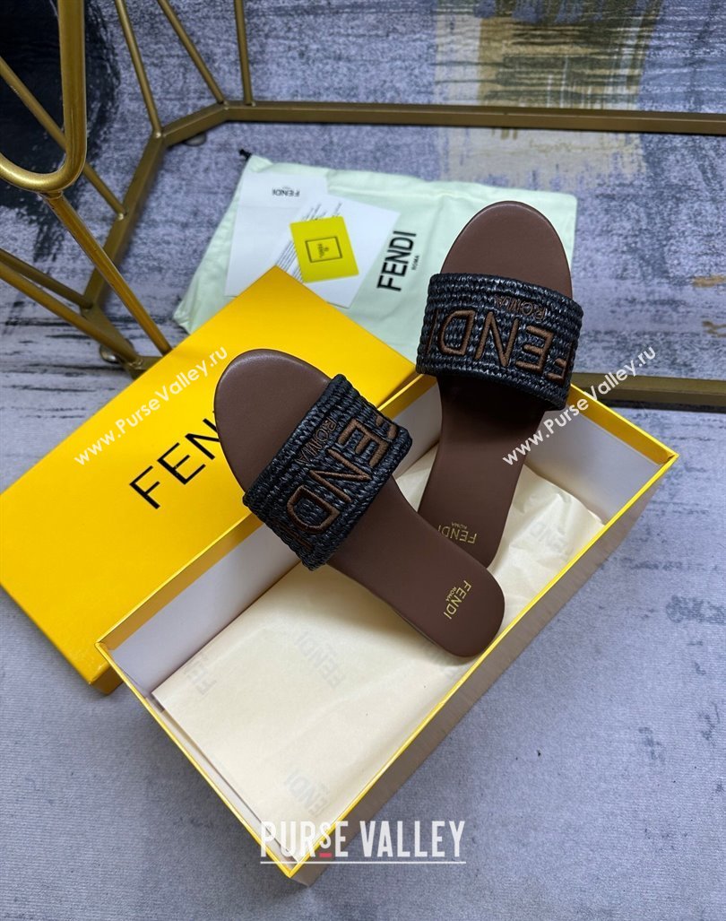 Fendi Signature Flat Slide Sandals in PP Straw Black 2024 0604 (MD-240604178)