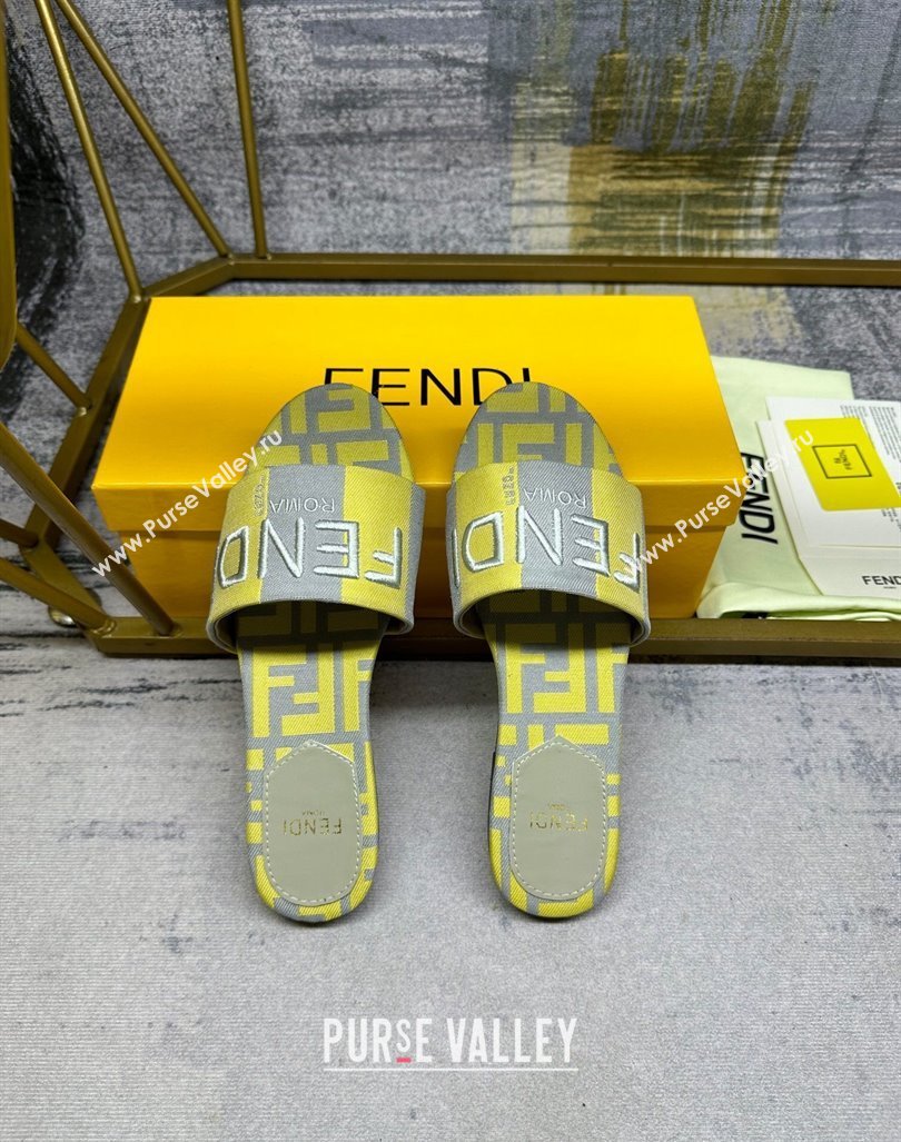 Fendi Signature Flat Slide Sandals in Printed Canvas Grey/Yellow 2024 0604 (MD-240604179)