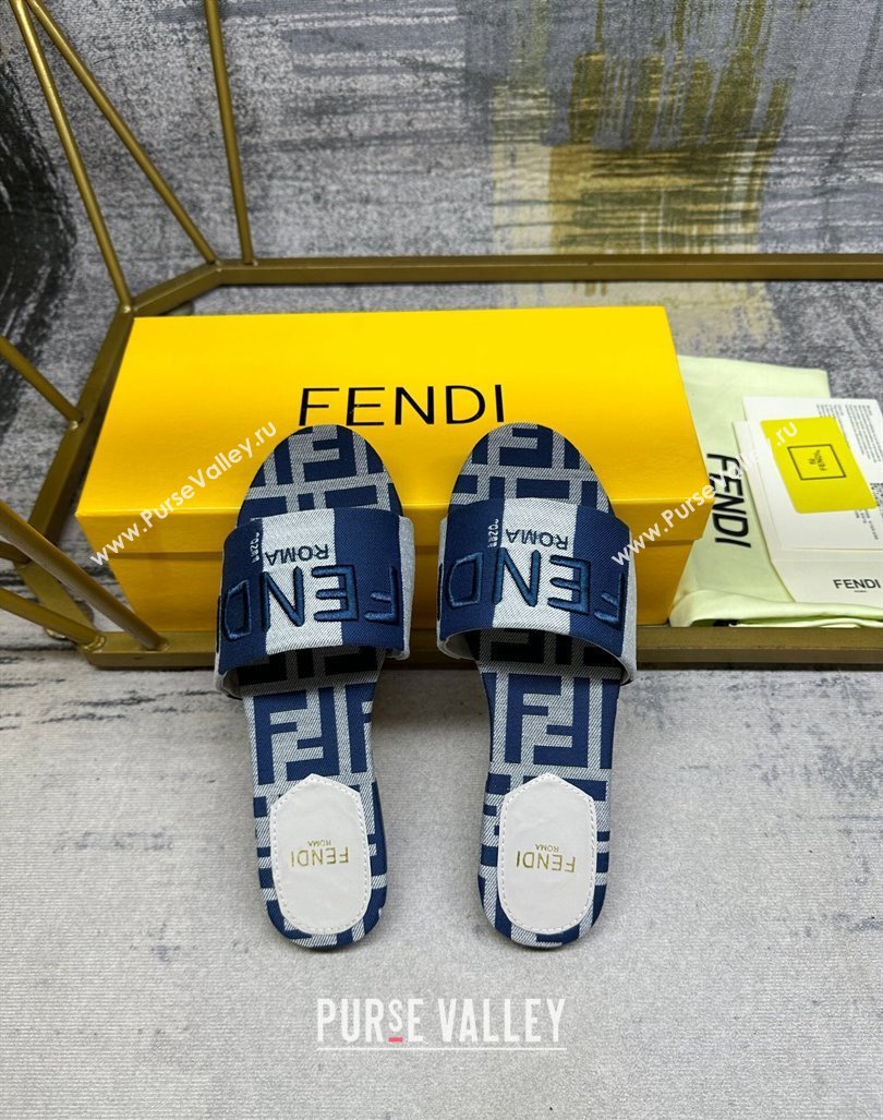 Fendi Signature Flat Slide Sandals in Printed Canvas Grey/Navy Blue 2024 0604 (MD-240604180)