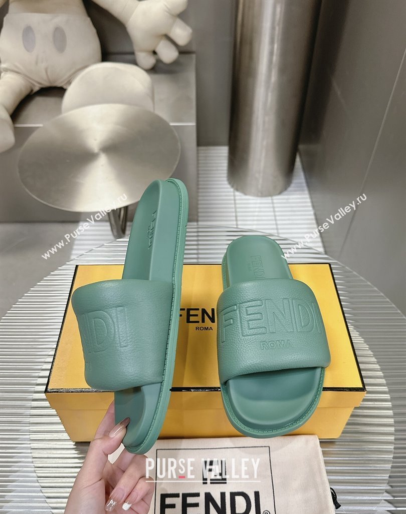 Fendi Roma Calfskin Flat Slide Sandals Light Green 2024 0604 (MD-240604156)