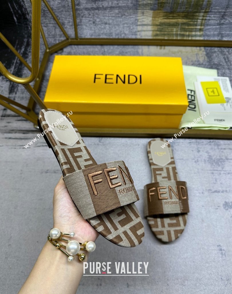 Fendi Signature Flat Slide Sandals in Printed Canvas Grey/Brown 2024 0604 (MD-240604181)