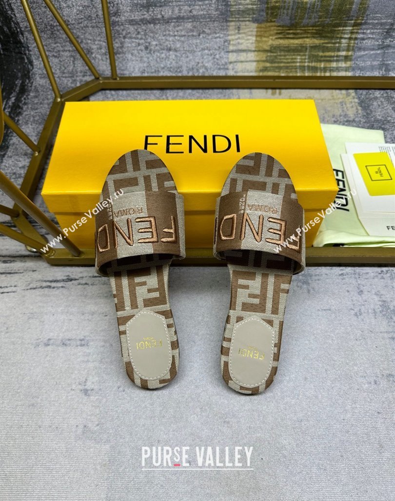 Fendi Signature Flat Slide Sandals in Printed Canvas Grey/Brown 2024 0604 (MD-240604181)