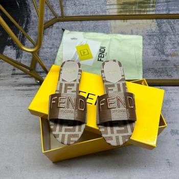 Fendi Signature Flat Slide Sandals in Printed Canvas Grey/Brown 2024 0604 (MD-240604181)