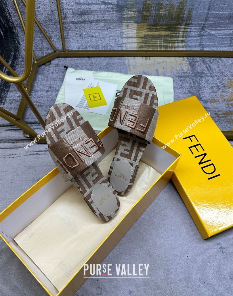 Fendi Signature Flat Slide Sandals in Printed Canvas Grey/Brown 2024 0604 (MD-240604181)