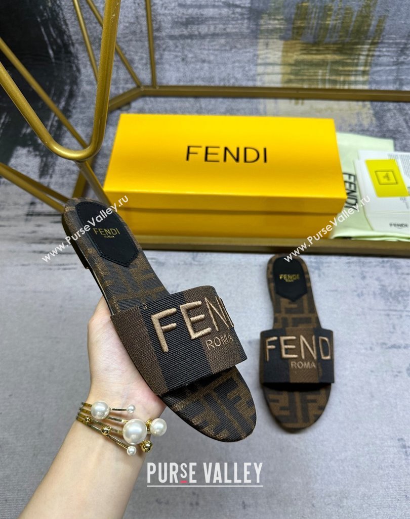 Fendi Signature Flat Slide Sandals in Printed Canvas Brown/Black 2024 0604 (MD-240604182)