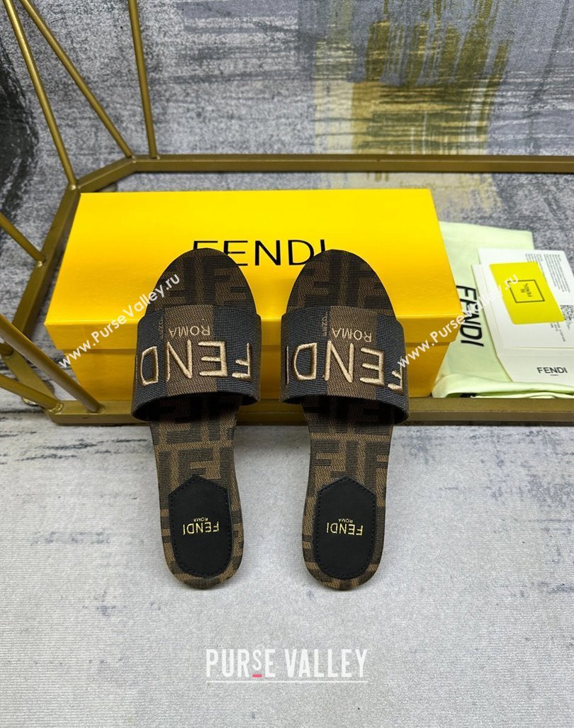 Fendi Signature Flat Slide Sandals in Printed Canvas Brown/Black 2024 0604 (MD-240604182)