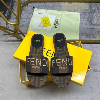 Fendi Signature Flat Slide Sandals in Printed Canvas Brown/Black 2024 0604 (MD-240604182)