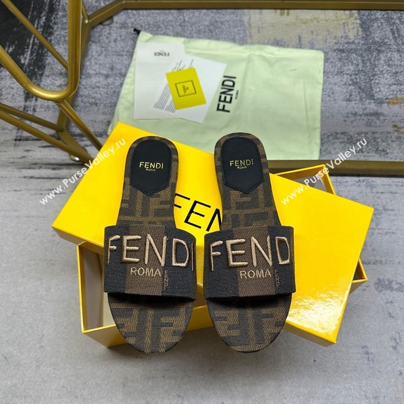 Fendi Signature Flat Slide Sandals in Printed Canvas Brown/Black 2024 0604 (MD-240604182)