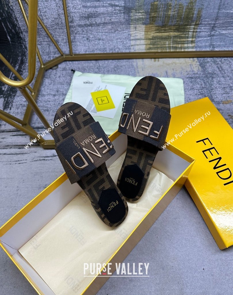 Fendi Signature Flat Slide Sandals in Printed Canvas Brown/Black 2024 0604 (MD-240604182)