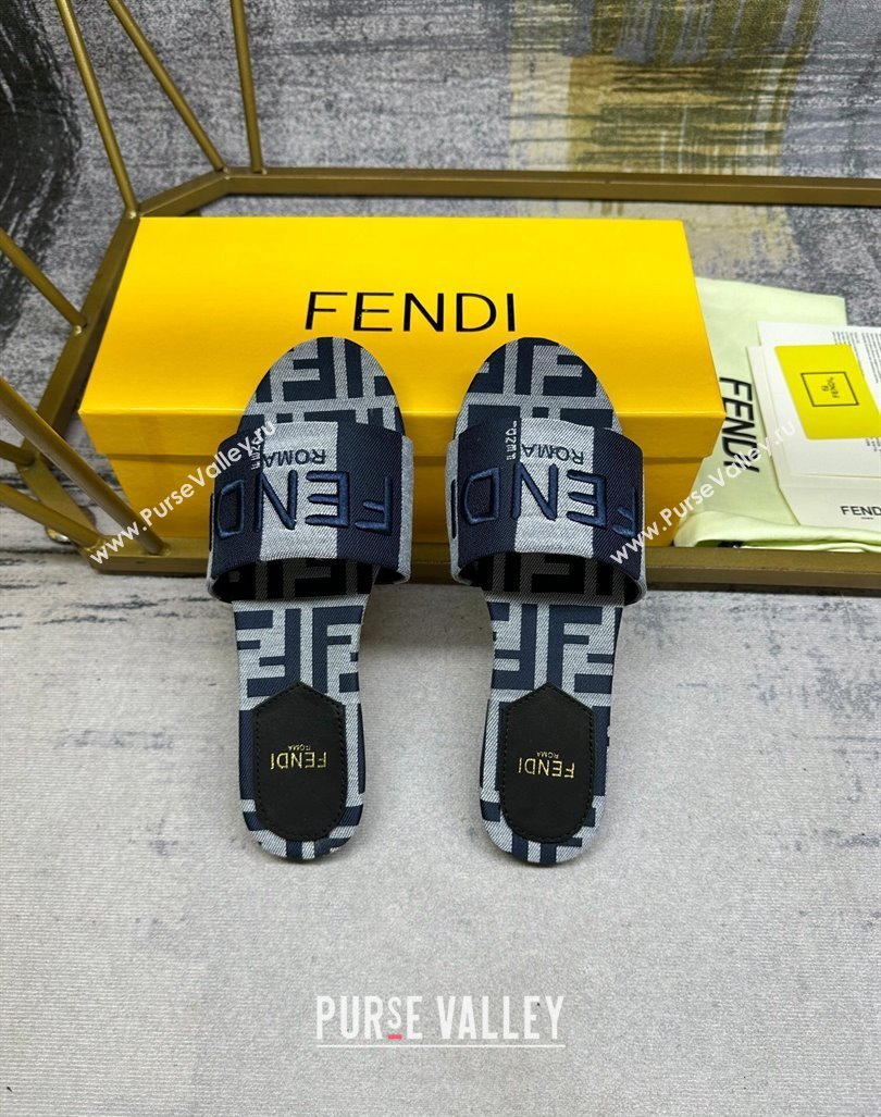 Fendi Signature Flat Slide Sandals in Printed Canvas Grey/Dark Blue 2024 0604 (MD-240604183)