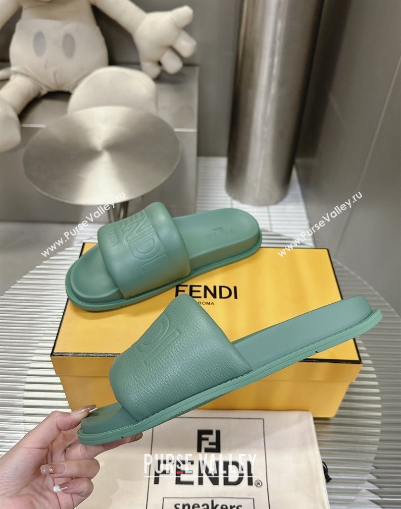 Fendi Roma Calfskin Flat Slide Sandals Light Green 2024 0604 (MD-240604156)