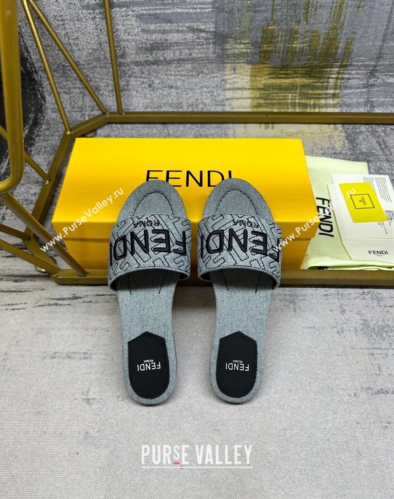 Fendi Signature Flat Slide Sandals in Quilted Denim Grey 2024 0604 (MD-240604185)