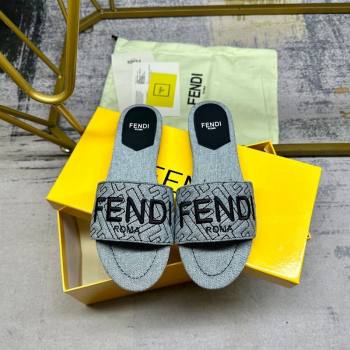 Fendi Signature Flat Slide Sandals in Quilted Denim Grey 2024 0604 (MD-240604185)