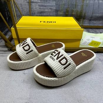 Fendi Sunshine Wedge Slide Sandals in PP Straw Beige 2024 0604 (MD-240604188)