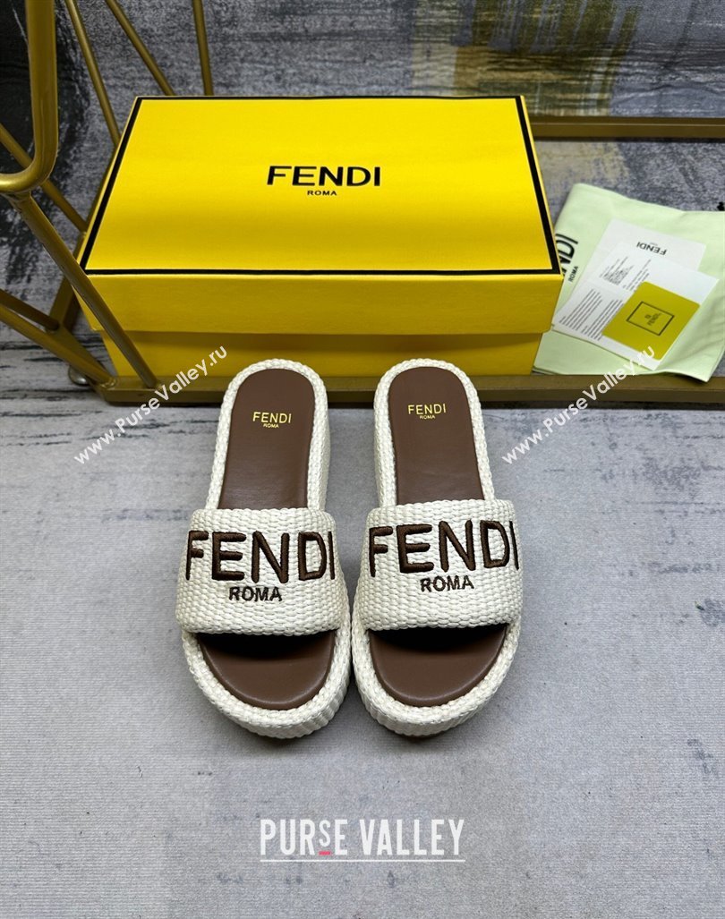 Fendi Sunshine Wedge Slide Sandals in PP Straw Beige 2024 0604 (MD-240604188)