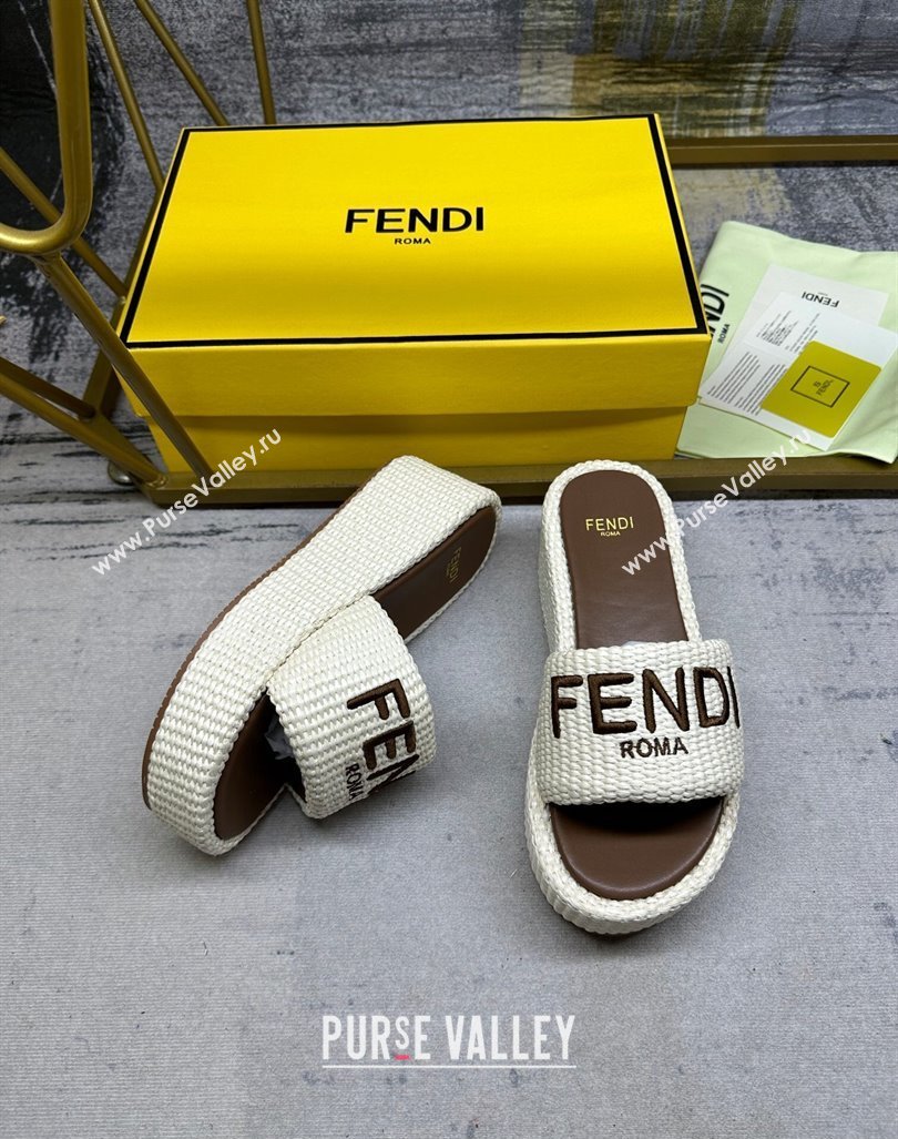 Fendi Sunshine Wedge Slide Sandals in PP Straw Beige 2024 0604 (MD-240604188)