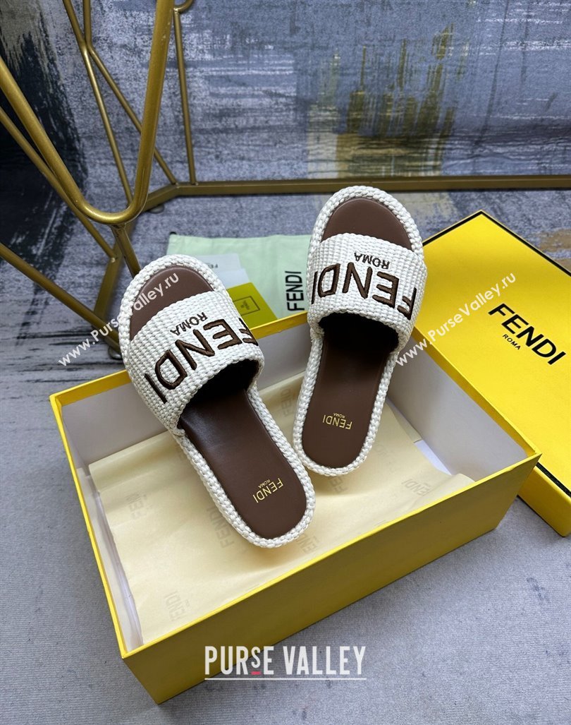 Fendi Sunshine Wedge Slide Sandals in PP Straw Beige 2024 0604 (MD-240604188)