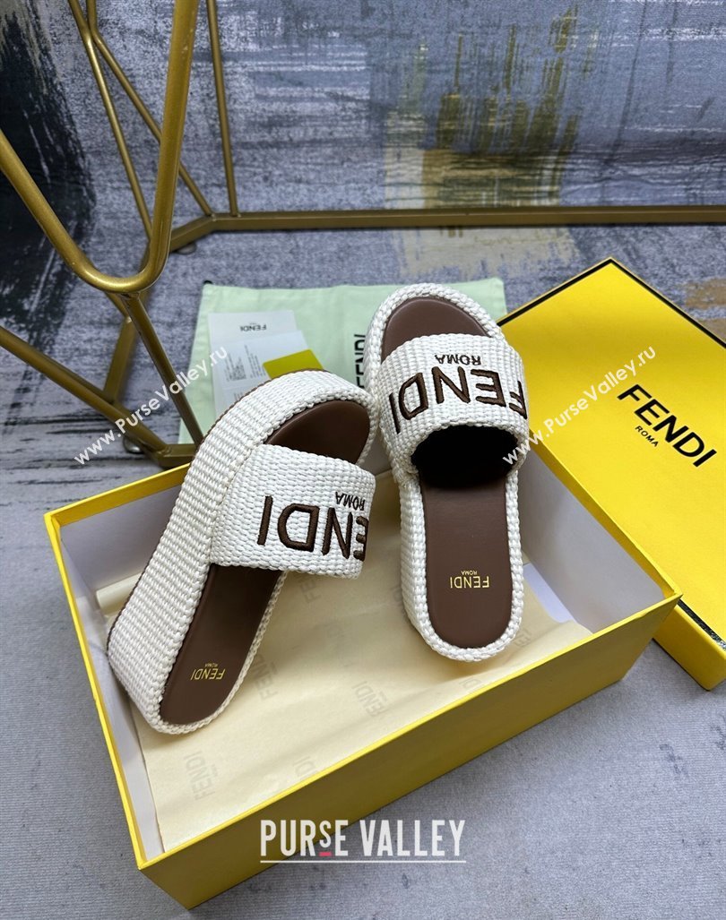 Fendi Sunshine Wedge Slide Sandals in PP Straw Beige 2024 0604 (MD-240604188)