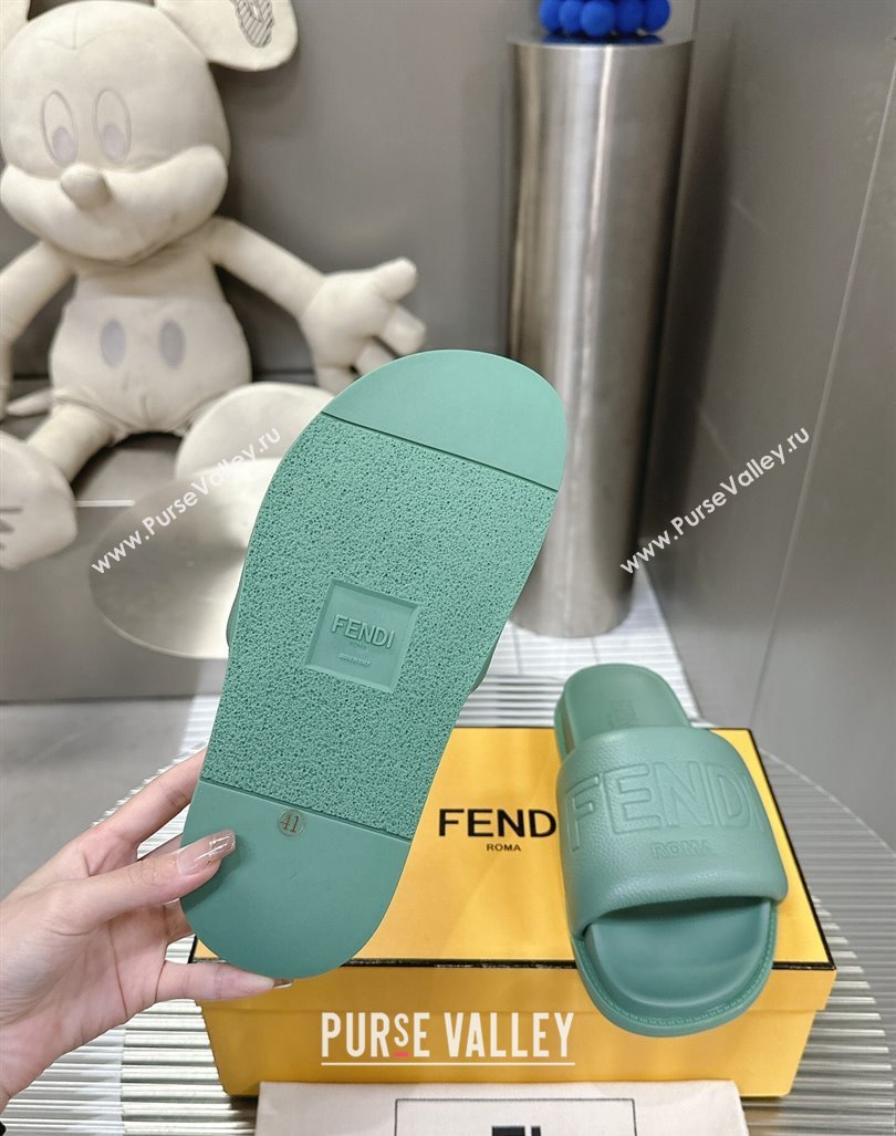 Fendi Roma Calfskin Flat Slide Sandals Light Green 2024 0604 (MD-240604156)